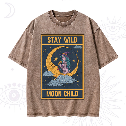 The Stay Wild Moon Child Oracle Card Washed T-Shirt